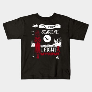 Myeloma Awareness You Cannot Scare Me Burgundy Ribbon In This Family No One Fights Alone Kids T-Shirt